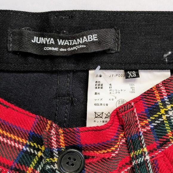 Junya Watanabe Tartan Pants XS Red Black Panel Wool Denim Cropped FW17 - Picture 3 of 11